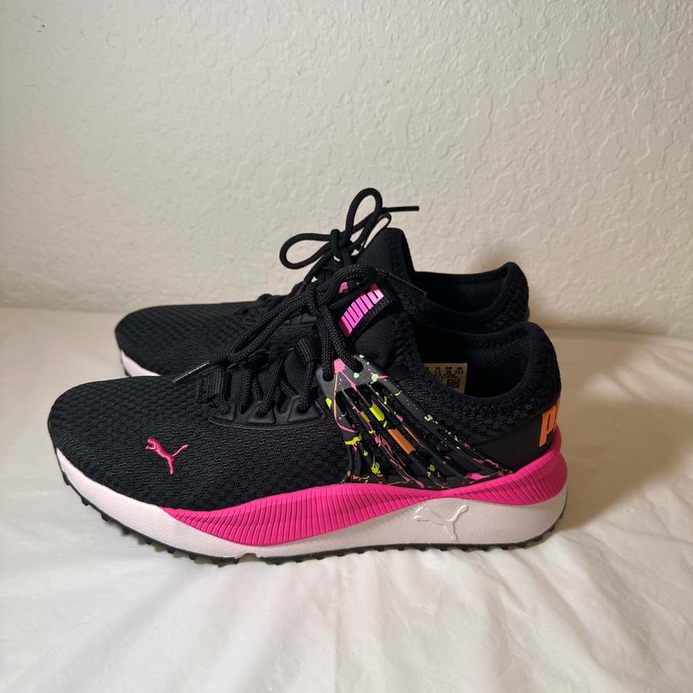 Puma Shoes Girls Pacer Futur Splatter Neon lace Up Multicolor New